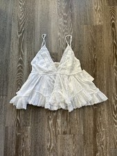 World Together Floral Eyelet Ruffle Babydoll V Neck Top SZ S Whimsy Fairy Boho