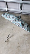 Pagoda umbrella CottageCore Parasol Sun VTG 60  s Blue Floral hook Handle