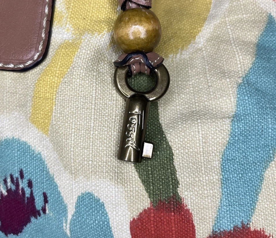 "Bolso hobo vintage de lona FOSSIL floral colorido 15"" x 7"" con llave" Foto 4 de 4