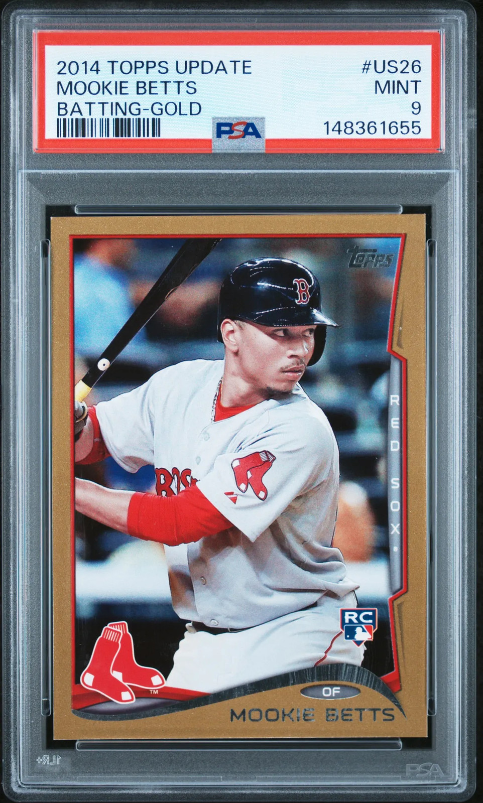 2014 Topps Update Mookie Betts #US26 Batting Gold PSA 9