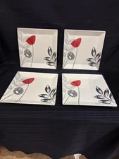 The Cellar Whiteware Red & Gray Abstract Flower Salad Plate Set Four (4) Macy's