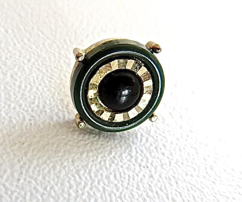 Vintage Real Two Color Onyx Tie Tack Lapel Pin In gold Tone Handsome