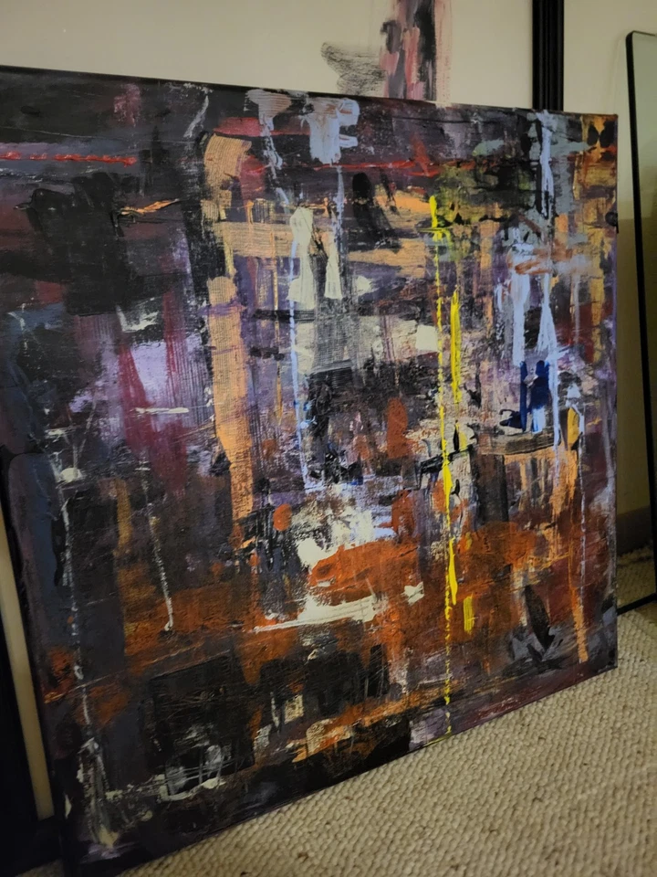 Pieza de arte contemporáneo moderno "azteca" abstracto acrílico sobre lienzo Foto 3 de 4