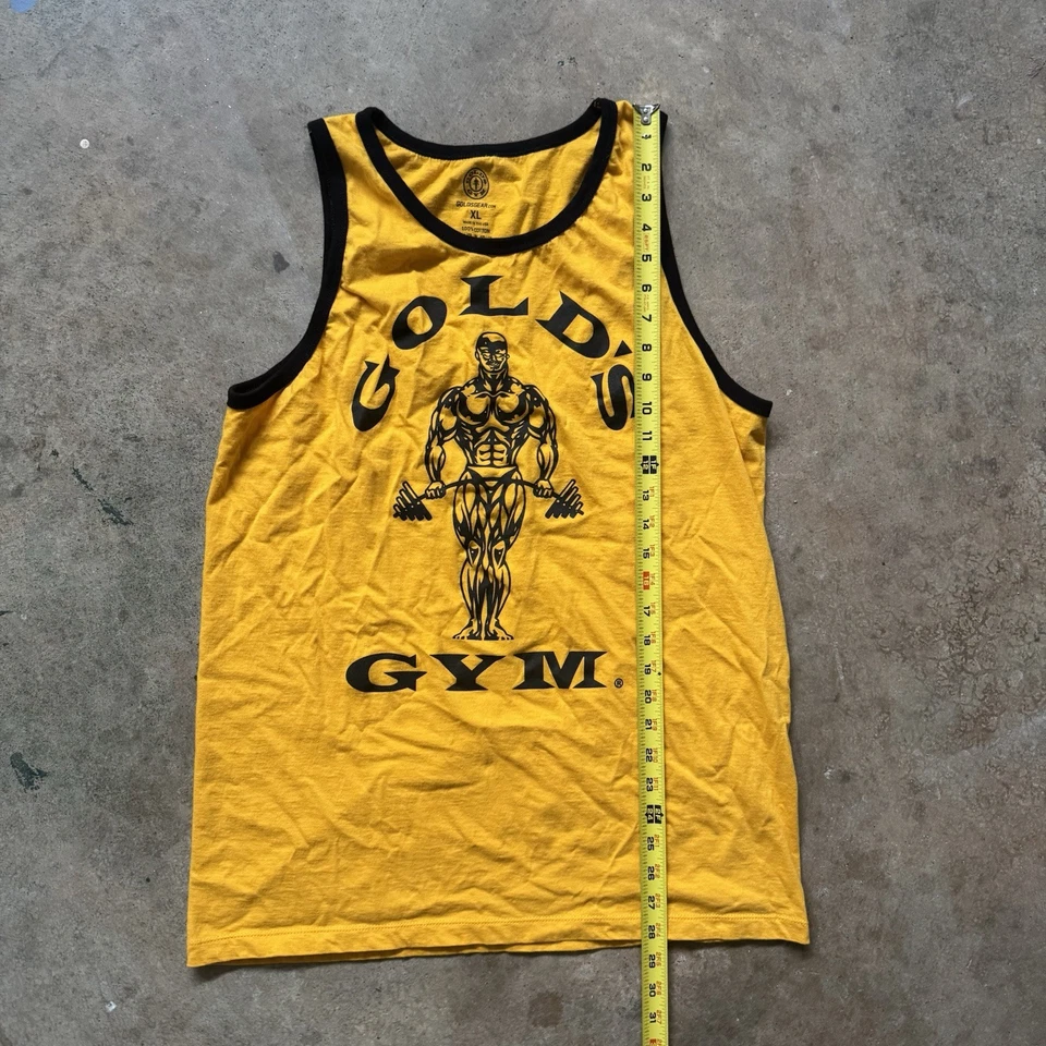 Camiseta sin mangas Golds Gym para hombre XL amarilla Stringer muscle Venice California camisa EE. UU. Foto 3 de 4