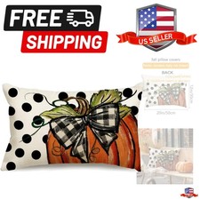 Fall Pillow Covers 12x20 Inch,Polka Dot Pumpkin Pillows Decorative Throw Pill...