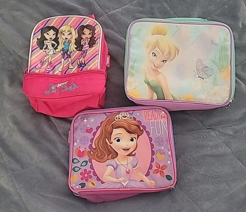 Lot of Girls Soft Lunch Boxes Tinkerbell Sofia The First Bratz Toy Tote Storage