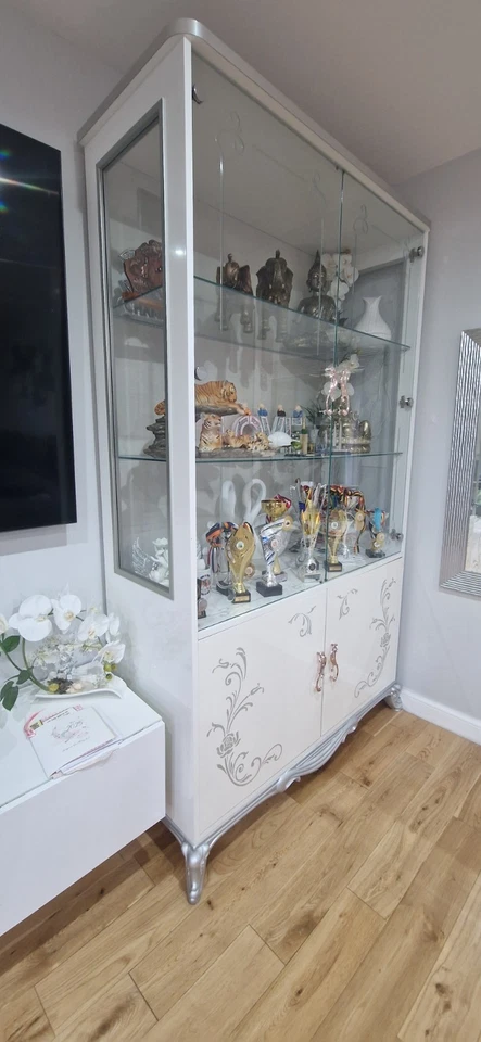 Daniela Italian White-Silver 2 Door Display Cabinet Italian Furniture Ben Compan - Image 2 of 4