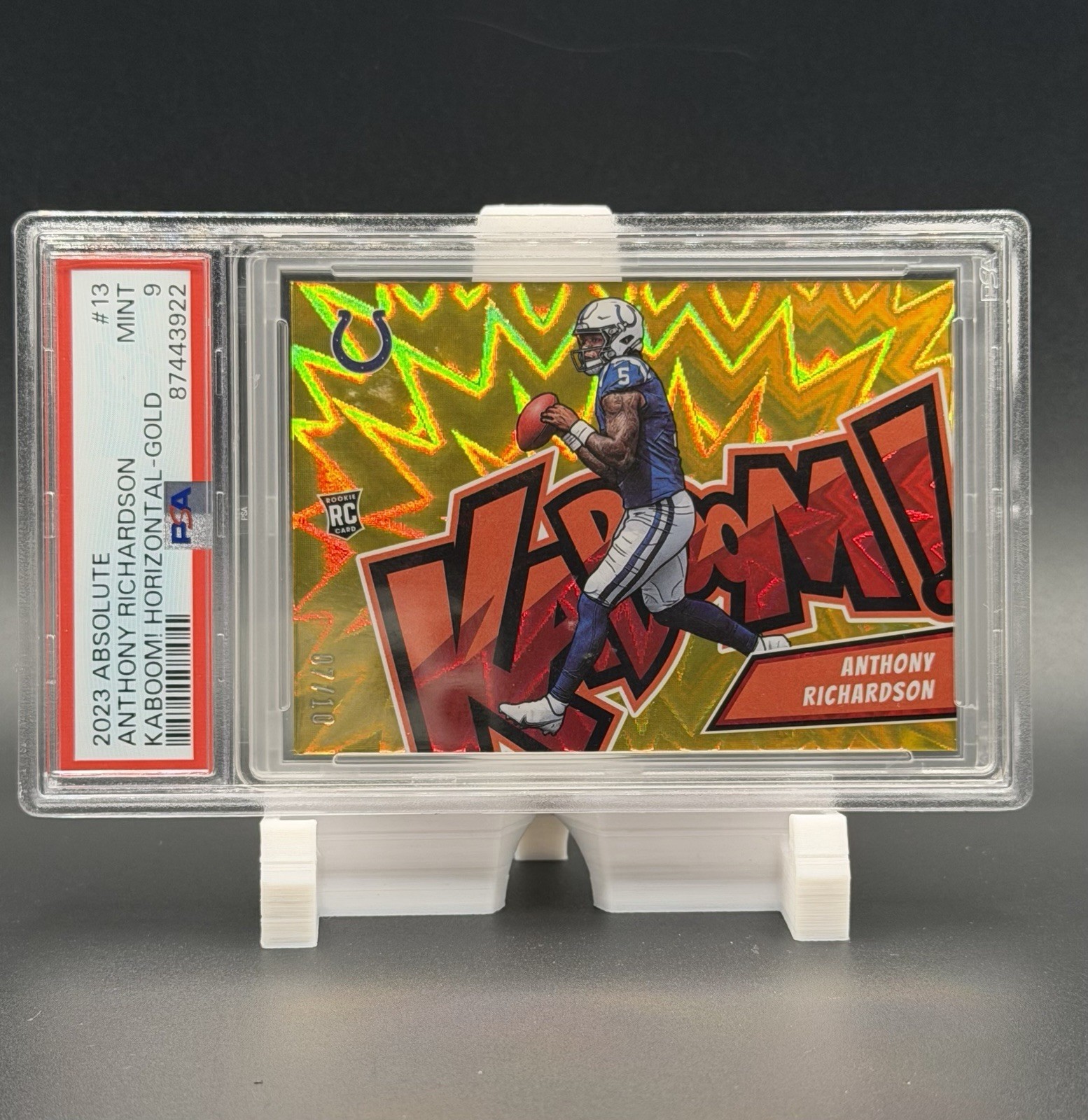 2023 Panini Absolute Anthony Richardson Kaboom #13 Gold /10 (RC) PSA 9