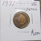 NICE RARE 1871 INDIAN HEAD CENT PENNY LOT. (VG. DETAIL)