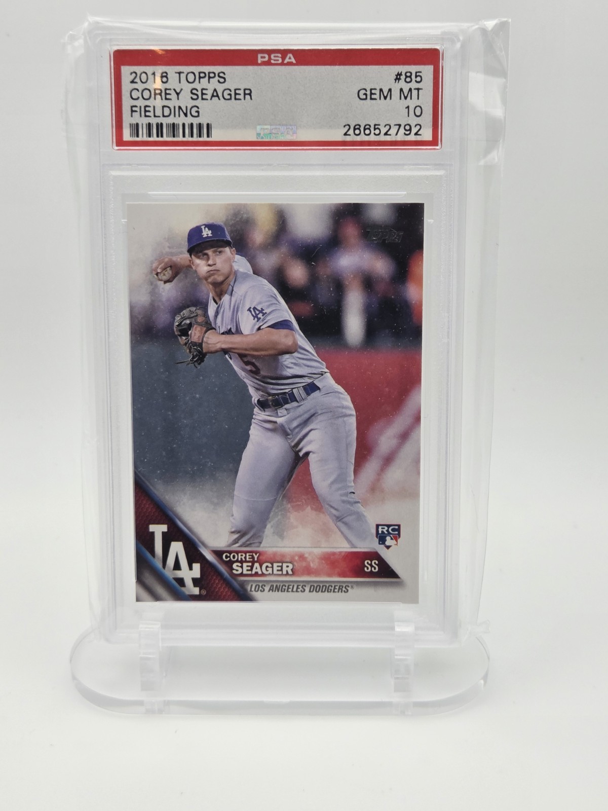 2016 Topps Corey Seager 85 Dodgers PSA 10 Rookie Throwing