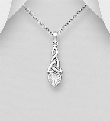 925 Sterling Silber CZ Herz Keltischer Knoten Anhänger 29x15mm gepunzt Geschenktüte