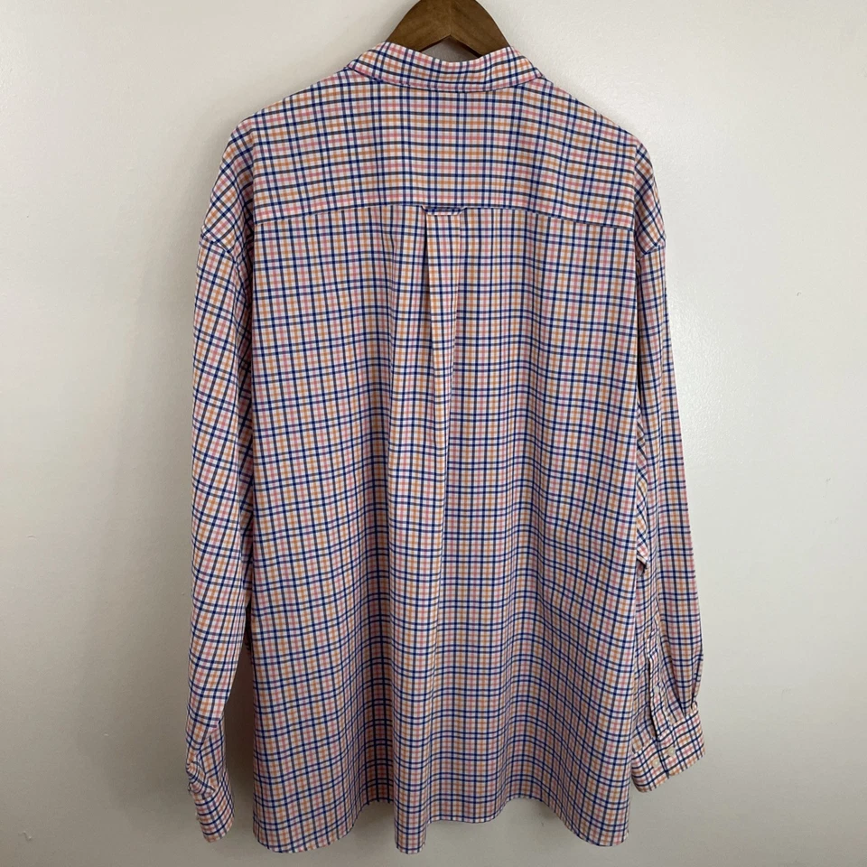 Camisa Saddlebred sin arrugas para hombre 4X naranja y azul a cuadros manga larga botón Foto 2 de 4