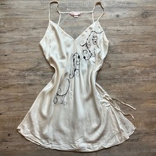 Y2K Victoria  s Secret Silk Ivory Cream Embroidered Vintage Slip Dress DS Large