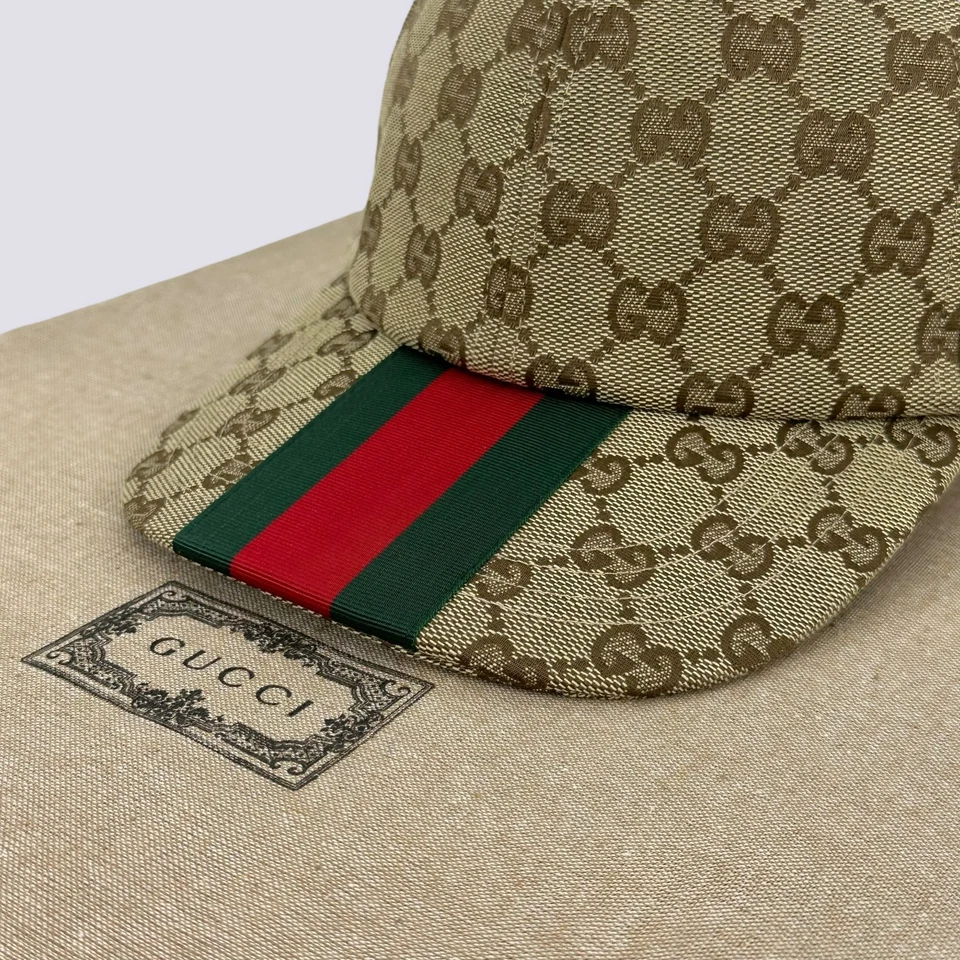 Gucci GG Monogram Center Web Canvas Baseball Cap Head Hat Beige Size M - Image 3 of 4