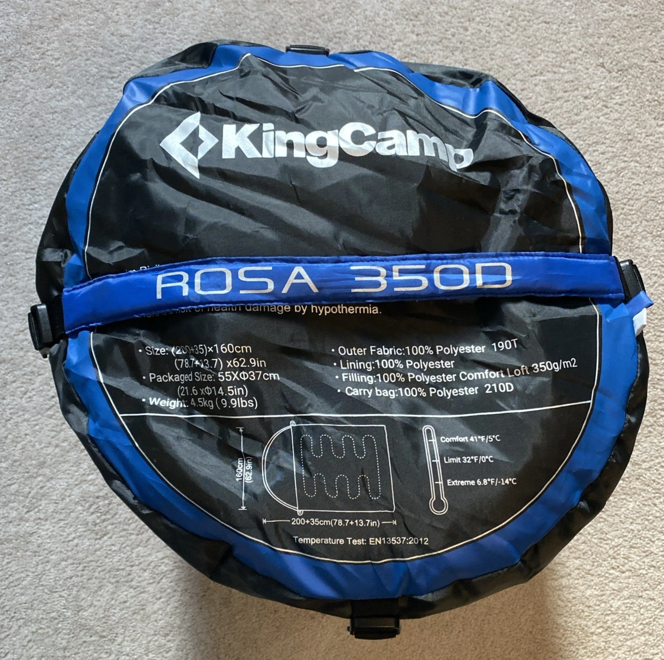 KingCamp Rosa 350D Double sleeping bag (78.7+13.7)x 62.9 Blue