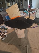 Men's Pirate Captain Tricorn Hat with Snaps Felt Black Adult Revolution New