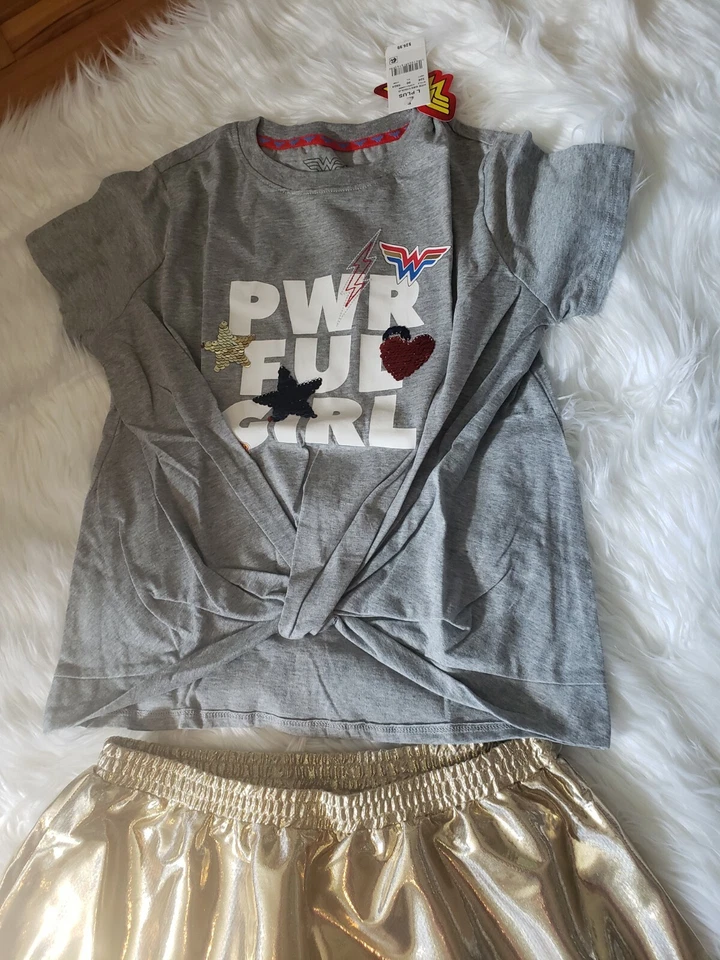 Mujer Maravilla Juegos con disfraces Niña L Plus Disfraz Vestido Falda Conjunto Dorado Nuevo Foto 3 de 4