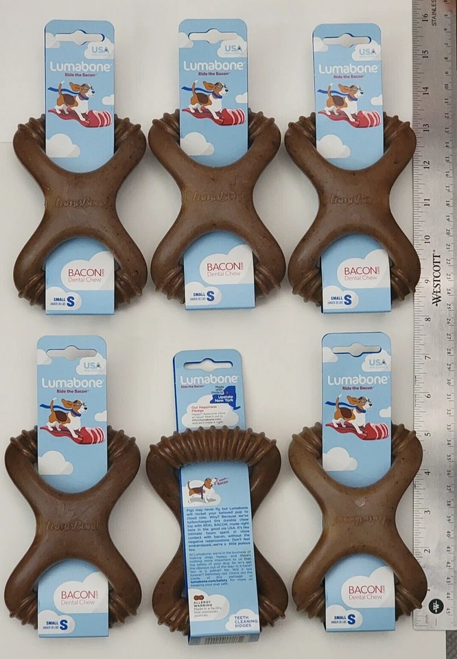 Paquete de 6 MASTICABLES DENTALES SABOR TOCINO LUMABONE perro pequeño de menos de 30 libras hecho en EE. UU. Foto 2 de 4