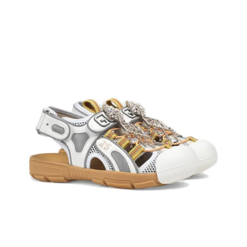 GUCCI Tinsel Sport Sandals Crystal Women's White Grey 571557 98D10