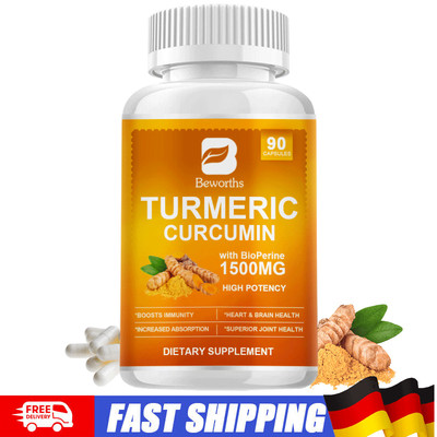 Kurkuma Curcumin mit Bioperine Ultra hohe Absorption & Potenz 1500mg 90 Pillen