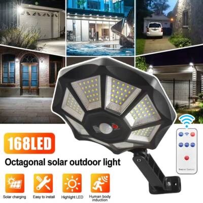 LED Solar Light Motion Sensor 3 Modes Flood Lamp Outdoor Street Wall Yard Garden