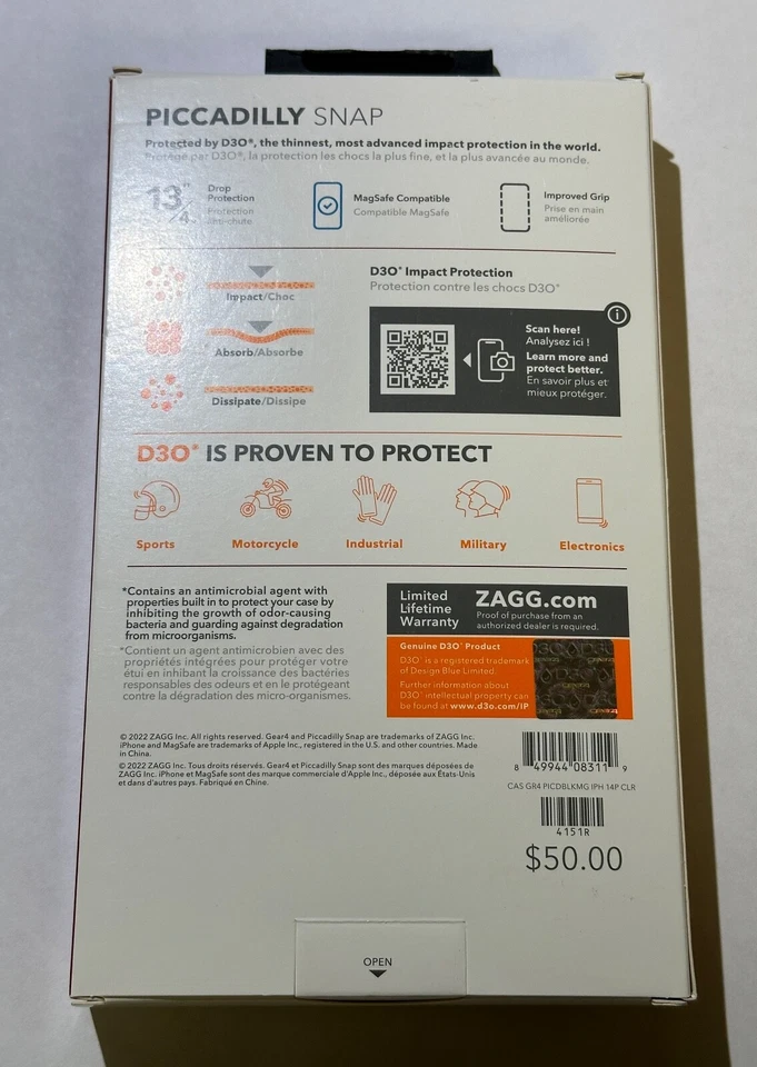 Caja Abierta ZAGG Gear4 Piccadilly Funda Magnética a Presión iPhone 14 Pro 6.1" Transparente/Negro Foto 2 de 4