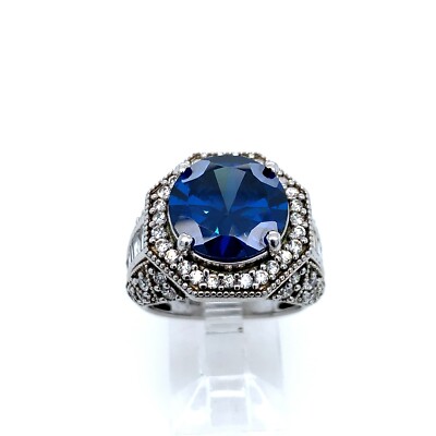 JTV Esotica Blue White Cubic Zirconia Platinum Over Sterling Silver Ring 