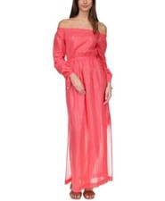 Michael Kors Women Dress Lurex Off-The-Shoulder Maxi Sangria Cotton Size M NEW .