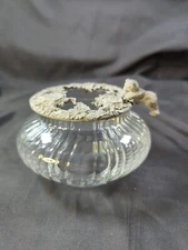 VTG RAWCLIFFE PEWTER Lid & Glass Potpourri Vanity Jar  Teddy Bear Floral Design