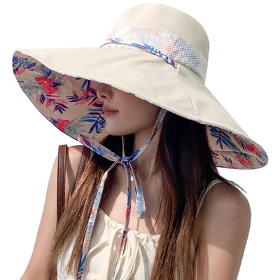 Super Wide Brim Women Sun Hat Lady Summer Floppy Packable Wired Edge Bucket H...