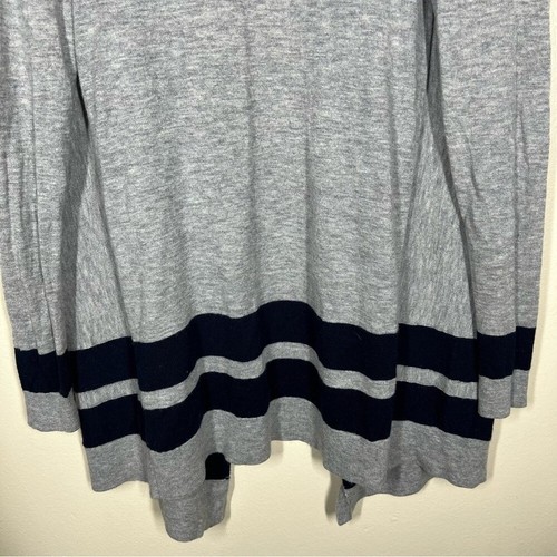 Boden Womens Gray and Navy Blue Longline Open Front 100% Wool Cardigan Sweater - Picture 6 of 9