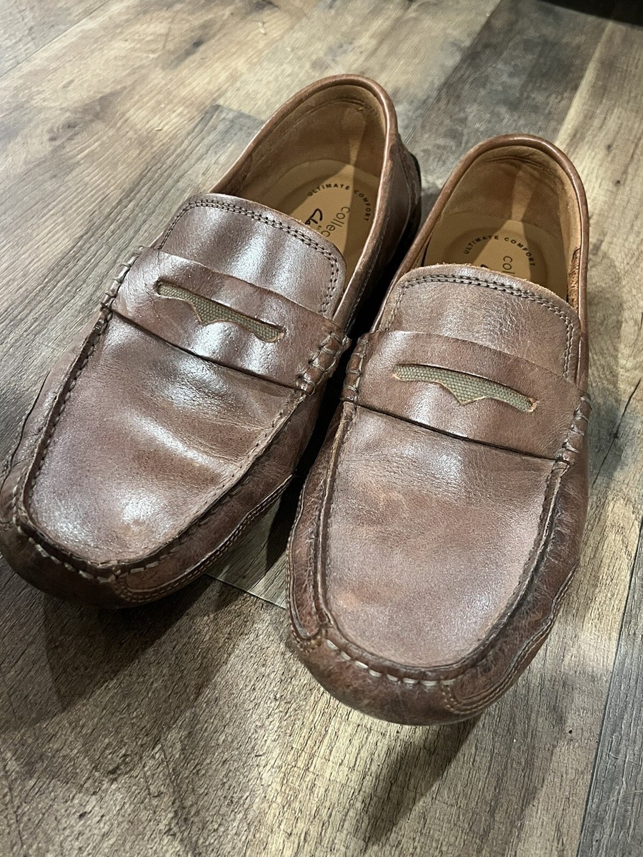 Clarks Unstructured Brown Leather Penny Loafers Size 9 M Comfort Slip On Shoes Clarks Unstructured Shoes Mens Size 9 Brown Slip On Loafers  main image 3