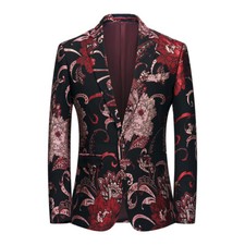 Men Formal Suit Jacket One Button Embroidery Suit Coat Wedding Party Dress Retro