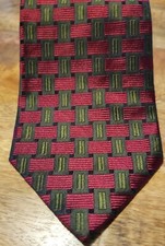 Countess Mara 100% Silk Mens Tie Print Red & Green Wicker Pattern Made in USA