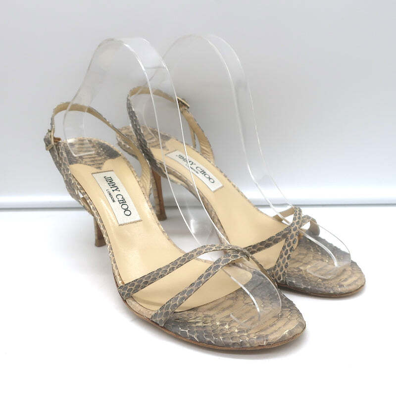 Jimmy Choo Jasmin Crisscross Sandals Beige Snakeskin Size 41.5