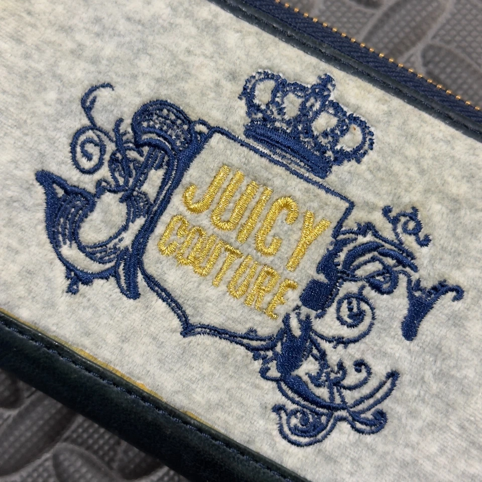 Cartera monedero Juicy Couture para mujer negra azul logotipo bordado cremallera alrededor Foto 3 de 4
