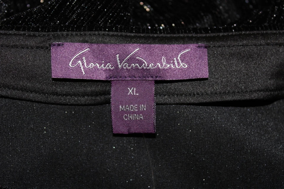 Top Dolman Gloria Vanderbilt para mujer negro hilo plateado talla XL Dixie manga 3/4 Foto 3 de 4