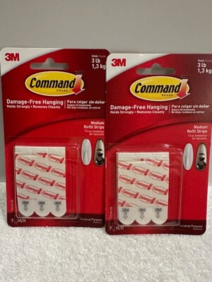 3M Command Strips selbstklebend beschädigungsfrei Wandbehang - 2 Packungen mit 3 Minen