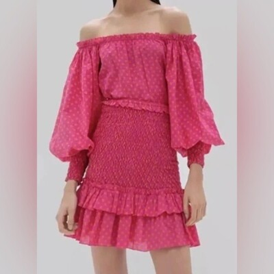 New Pink and Orange Alexis  Marilena  Mini Polka Dot Dress Sz X-Small