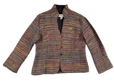 ANU Tapestry Jacket Womens Small Multicolor Stripe Button Blazer Career Academia