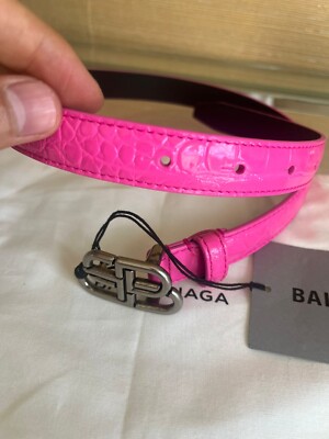Balenciaga , BB Logo Pink Crocodile Embossed Croc Belt Hot Pink