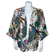 Zara TRF Outerwear Kimono Jacket Blazer S/M Tropical Botanical Parrot Birds