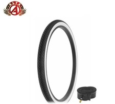 ALTA BICYCLE WIRE BEAD 26x 2 x 1-3/4 S7 WHITEWALL SCHWINN TIRE MINI BRICK w/TUBE