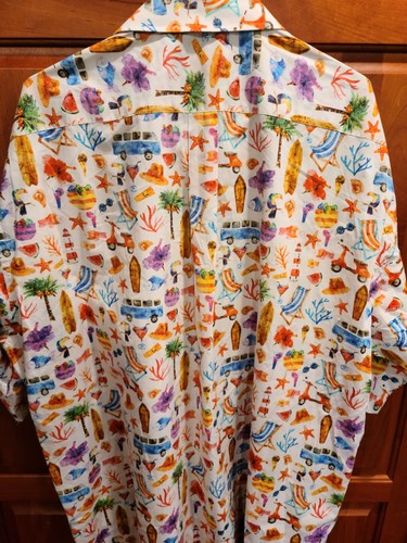 Rare Bullock & Jones Traveler Unique All Over Print Shirt Coral Fish Vespa 2XL - Picture 4 of 10