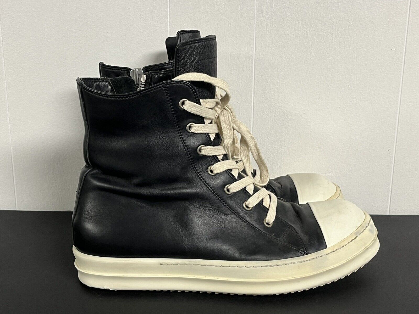 Rick Owens Ramones Leather Black/Milk Sneakers SS23 Size 43