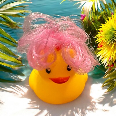 Rubber Duck Yellow Pink Curly Hair Car Home Cute Ornament Squeak Mini Ducky New