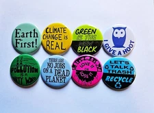 Vintage Reproduction Environmental Pinback Buttons Magnets & Bottle Openers. s03