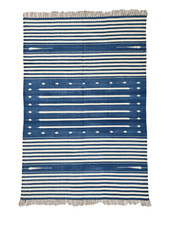 Handwoven Cotton Dhurrie Kilim Rug Color Blue White Handmade Design Carpet Rug