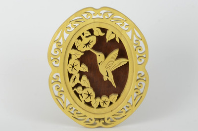 Handmade Scroll Saw Art Hummingbird & Floral Motif