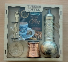 ALI BABA Turkish Coffee Set ( 100g Coffee+1 Grinder+1 Copper Pot in Wooden Box )